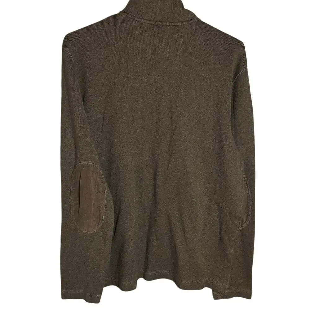 Banana Republic Men's Brown Zip-Up Sweater with corduroy elbow patches Large